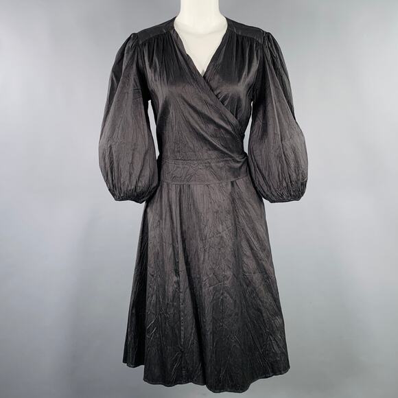 CALYPSO Size S Black Silk Wrinkled Wrap Dress - Picture 1 of 6